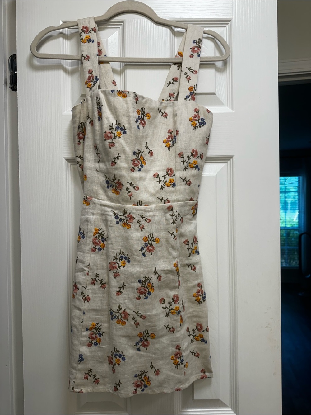 Reformation embroidered Floral Linen-Blend Cream Sundress